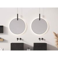 Looox Spiegel Black Line Round, matt black frame, indirecte LED verlichting 4200K, tip-touch knop en spiegelverwarming, diameter 120 cm - thumbnail