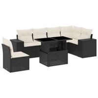 vidaXL 7-delige Loungeset met kussens poly rattan zwart