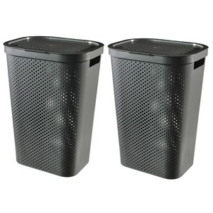 Curver Infinity Recycled Wasmand + deksel 60L - 2 stuks - Grijs