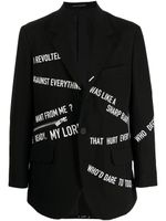 Yohji Yamamoto blazer à slogan imprimé - Noir