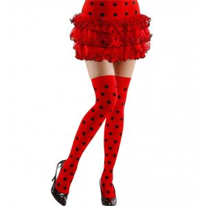 Polkadot kousen rood/zwart   -