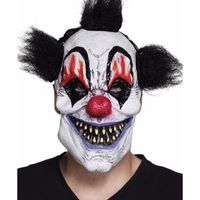 Latex killer clown masker met zwart haar