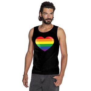 Gay pride mouwloos shirt Regenboog vlag in hart zwart heren 2XL  -