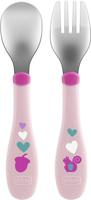 Chicco bestek Mijn Eerste Metalen Bestek 20 cm RVS roze 2-delig