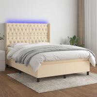 vidaXL Boxspring met matras en LED stof crèmekleurig 140x200 cm, bed, boxspringbed, tweepersoonsbed, slaapmeubel, boxspring bed, bed met matras