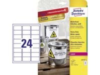 Avery-Zweckform L4773-8 Folie-etiketten 63.5 x 33.9 mm Polyester folie Wit 192 stuk(s) Permanent hechtend Laser (kleur), Laser (zwart/wit), Kopiëren (kleur),