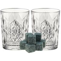 Luxe whiskyglazen set 6x stuks 390 ml met 9x whisky ijsblokstenen - thumbnail