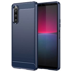 Sony Xperia 10 V Geborsteld TPU Hoesje - Koolstofvezel - Blauw