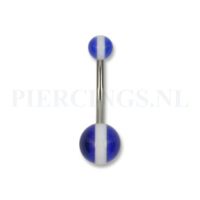 Navelpiercing acryl donkerblauw met witte streep 12 mm