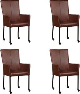 Set van 4 Cognac leren moderne eetkamerstoelen Deal - met armleuning poot vierkant zwart met wiel - Granada leer Cognac (cognac leer)