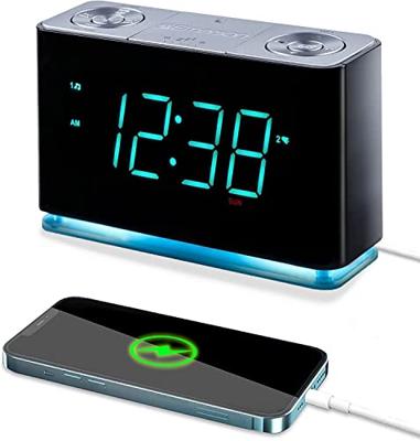 Emerson Smartset Wekkerradio met Bluetooth-luidspreker met USB-poort voor iPhone/iPad/iPod/Android en Tablets, 1,4 inch cyaan LED-display en nachtlampje, ER100301
