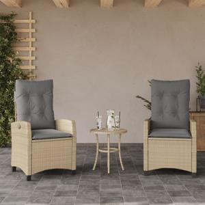 Tuinstoelen 2 st verstelbaar kussens poly rattan gemengd beige