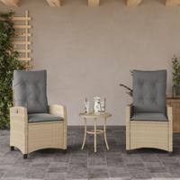 Tuinstoelen 2 st verstelbaar kussens poly rattan gemengd beige