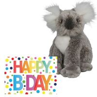 Pluche knuffel koala beer 18 cm met A5-size Happy Birthday wenskaart - thumbnail