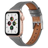 By Qubix - Leren bandje - Grijs - Compatible met Apple Watch 44mm / 45mm / 46mm / 49mm - Compatible Apple watch bandjes