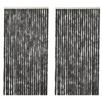 Vliegengordijn kattenstaart - 2x - zwart - 90 x 220 cm - deurgordijn - hor - tegen insecten