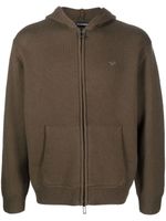 Emporio Armani logo-embroidered virgin wool hoodie - Marron - thumbnail