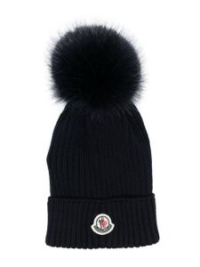 Moncler Enfant bonnet nervuré à patch logo - Bleu