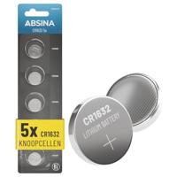 ABSINA CR1632 3V lithium knoopcel, verpakking van 5 stuks, batterijen CR 1632, lekvrij en lange houdbaarheid, 1632 knoopcel voor autosleutel, horloge UVM, batterij 1632 knoopcel, batterij CR 1632