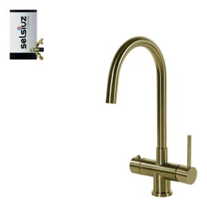 Selsiuz Inox kokend water kraan met titanium combi extra boiler en C-uitloopkraan gold