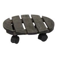 Mega Collections Plantenpot trolley - acacia hout - antraciet - rond - 35 x 35 cm -  max 80 kilo   - - thumbnail