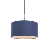 QAZQA - Moderne Hanglamp | Eettafel | Eetkamer zwart met antiek blauwe kap 50 cm - Combi 1 | Woonkamer | Slaapkamer | Keuken - Stof Rond - E27 Geschikt voor LED - Max. 1 x 60 Watt