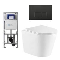 QeramiQ Dely Toiletset - 36.3x51.7cm - diepspoel - rimless - Geberit UP320 inbouwreservoir - softclose toiletzitting - mat zwarte bedieningsplaat - rechtehoekige knoppen - wit mat SW543432/0701131/SW706189 - thumbnail