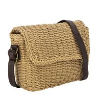 Graceland rieten crossbody tas naturel/donkerbruin