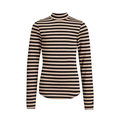 WE Fashion gestreepte longsleeve zwart/bruin