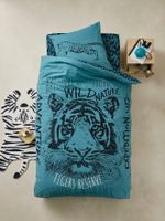 Set dekbedovertrek + kussensloop TIGER blauw