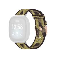 By Qubix - Compatible met Fitbit Versa 3 - Fitbit Versa 4 - Fitbit Sense 1 - Fitbit Sense 2 - Canvas nylon bandje - Geel - Compatible fitbit bandje