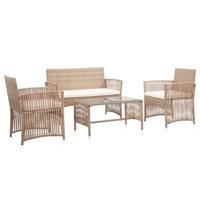 4-delige Loungeset met kussens poly rattan beige - thumbnail