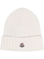 Moncler bonnet en laine vierge à design nervuré - Blanc