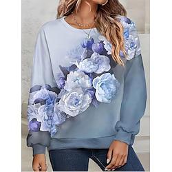 Dames Sweatshirt Bloemig Dagelijks gebruik Uitgaan Afdrukken Donker Roze blauw Paars Casual Ronde hals Lange mouw Micro-elastisch Lente Herfst winter Lightinthebox