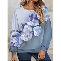 Dames Sweatshirt Bloemig Dagelijks gebruik Uitgaan Afdrukken Donker Roze blauw Paars Casual Ronde hals Lange mouw Micro-elastisch Lente Herfst winter Lightinthebox - thumbnail