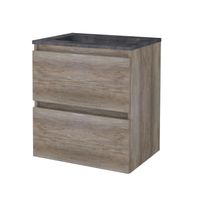 Badmeubelset Aquasplash Salt 60x46 cm Greeploos 2 Lades Met Wastafel Hardsteen Scotch Oak Aquasplash