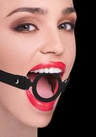 Silicone Ring Gag - With Leather Straps - Black - thumbnail