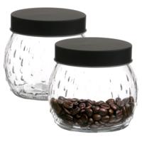 Voorraadpot/bewaarpot Mora - 2x - 1L - glas - zwart - D13 x H13 cm