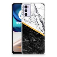 Motorola Moto G42 TPU Siliconen Hoesje Marmer Wit Zwart - Origineel Cadeau Man