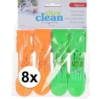 8x Oranje en groene strandlaken knijpers 13cm   -