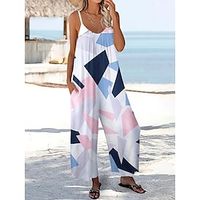 Dames Jumpsuit Zak Afdrukken Bloemig V-hals Vakantie Dagelijks Feestdagen Recht Ruim Passend Spaghettiband Lichtgroen blauw Groen S M L Zomer Lightinthebox