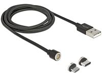 DeLock Magnetische USB-data- en oplaadkabelset voor Micro USB/Type-C zwart 1,1 m