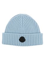 Moncler logo-patch knit wool beanie - Bleu - thumbnail