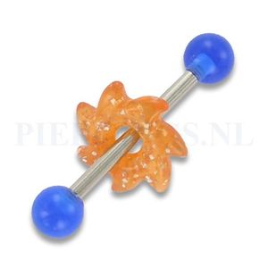 Tongpiercing acryl zaag blauw oranje