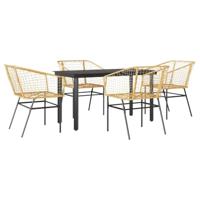 vidaXL 5-delige Tuinset poly rattan glas bruin, buiten eetset, tuinmeubelen, tuin eettafel en stoelen, patio eetkamer set, buiten eettafel en stoelen
