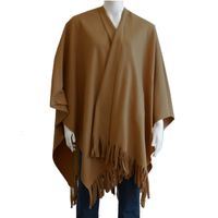 Luxe omslagdoek/poncho - bruin - 180 x 140 cm - fleece - Dameskleding accessoires - thumbnail