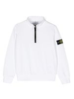 Stone Island Junior sweat zippé à patch Compass - Blanc