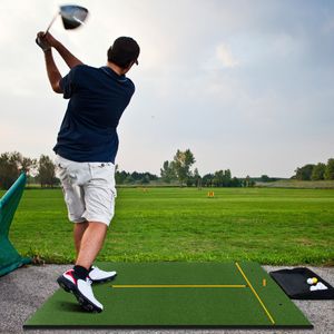 Golf Tee Mat Golf Oefenmat incl. 2 Rubberen Tees en 2 Uitlijnstangen Golfmat met 6 Tee Posities voor Binnen en Buiten Gebruik