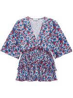 GANNI blouse plissée à fleurs - Bleu