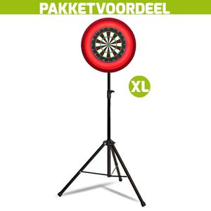 Lena Professional Dartbord + Lena Dartbordverlichting Deluxe XL Rood + Dartstandaard